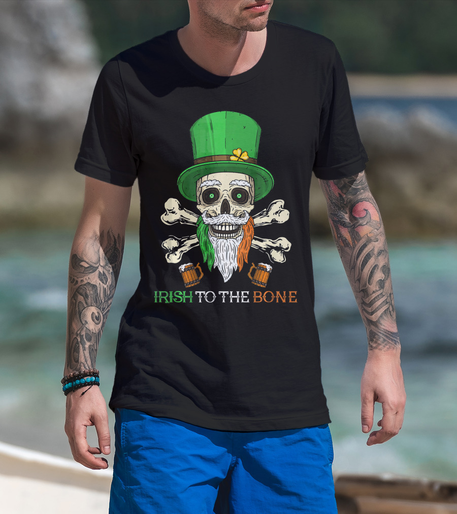 Irish To The Bone Skull With Leprechaun Hat And Bones T-Shirt