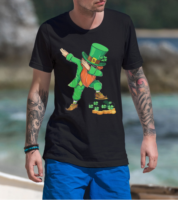Leprechaun Dabbing With Shamrocks And Gold Coins T-Shirt