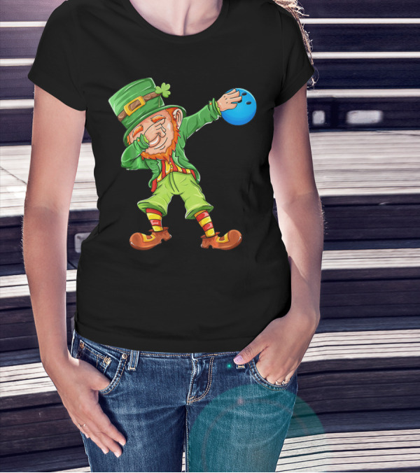 Bowling Leprechaun Dabbing With Bowling Ball T-Shirt