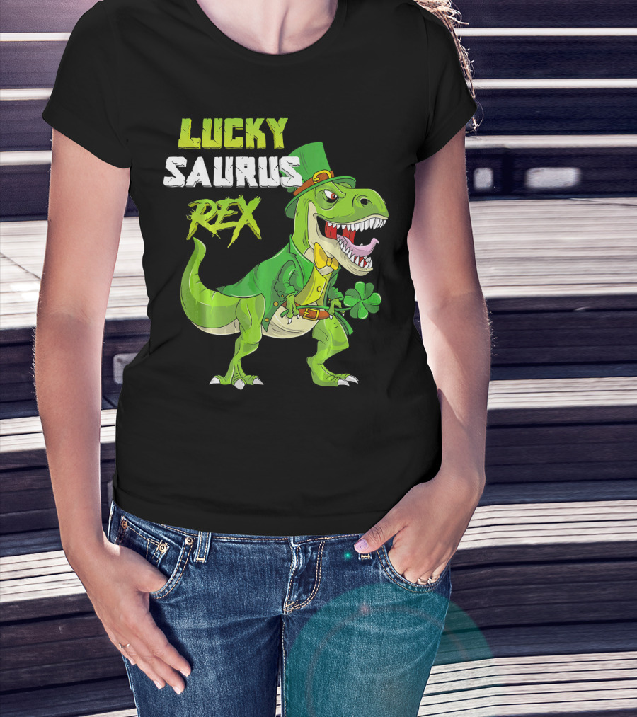 Lucky Saurus Rex St. Patrick's Day Kids T-Rex T-Shirt