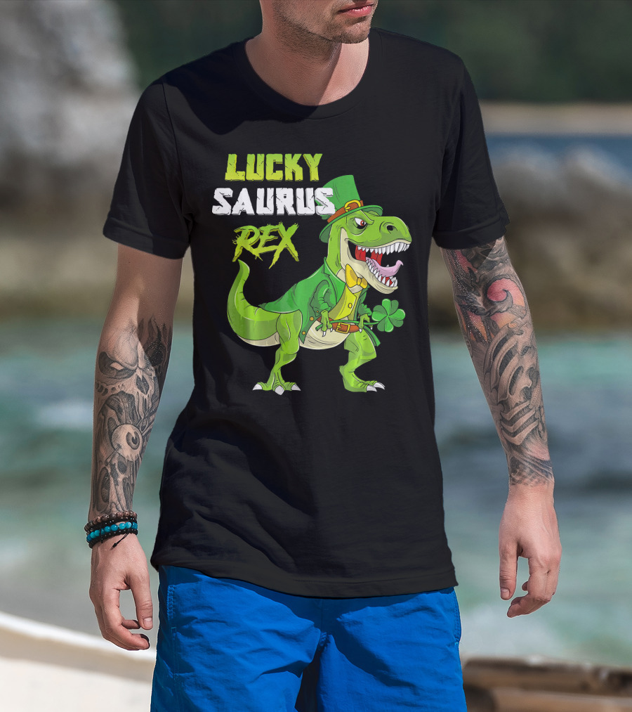 Lucky Saurus Rex St. Patrick's Day Kids T-Rex T-Shirt