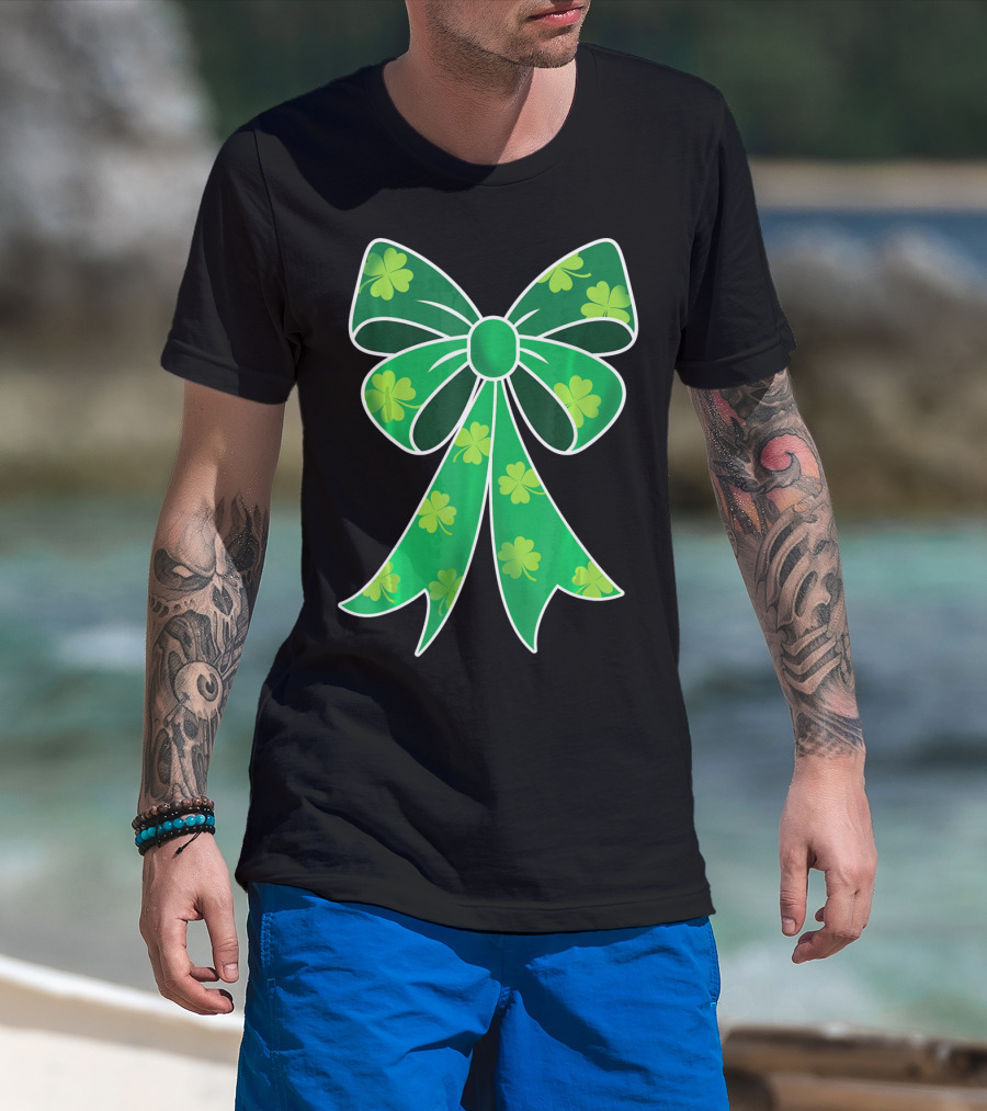 Cute Girls Irish Shamrock Bow T-Shirt