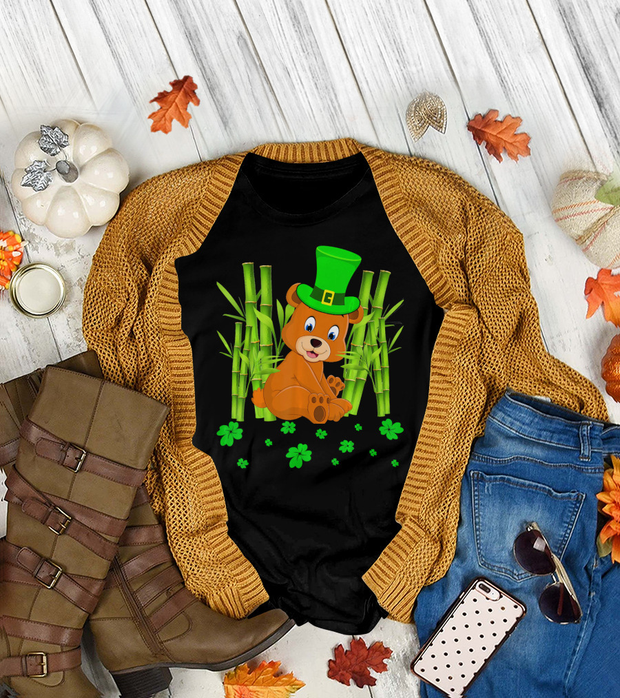 Leprechaun Bear Shamrock Bamboo St Patricks Day T-Shirt
