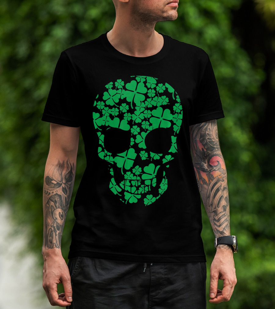 Saint Patricks Day Shamrocks Skull T-Shirt