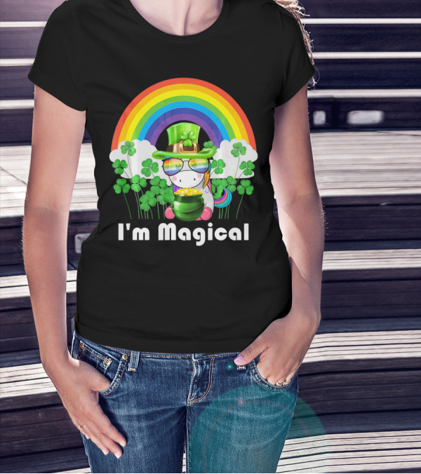 I'm Magical St. Patrick's Day Unicorn With Rainbow And Shamrocks T-Shirt