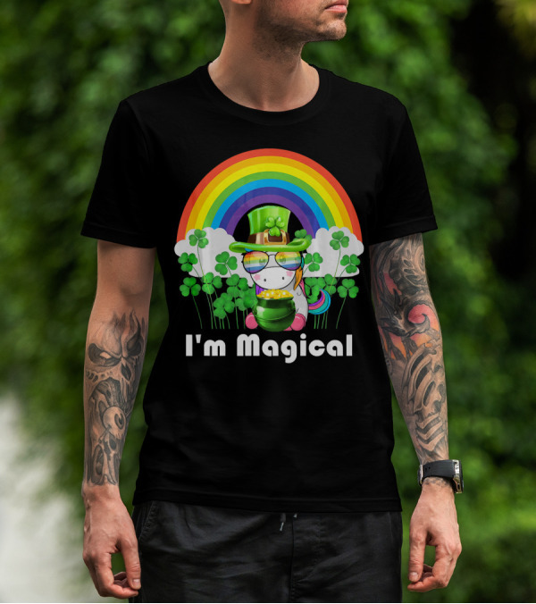 I'm Magical St. Patrick's Day Unicorn With Rainbow And Shamrocks T-Shirt