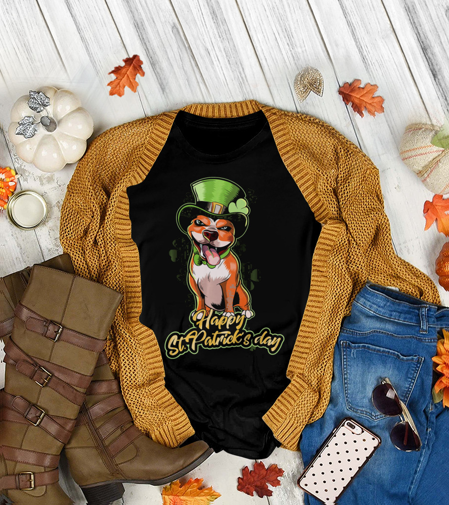 Happy St. Patrick's Day Pit Bull Cute Leprechaun T-Shirt