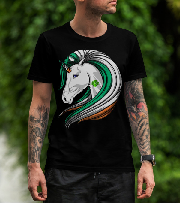 Ireland Flag Irish Flag Unicorn Shamrock Mane T-Shirt