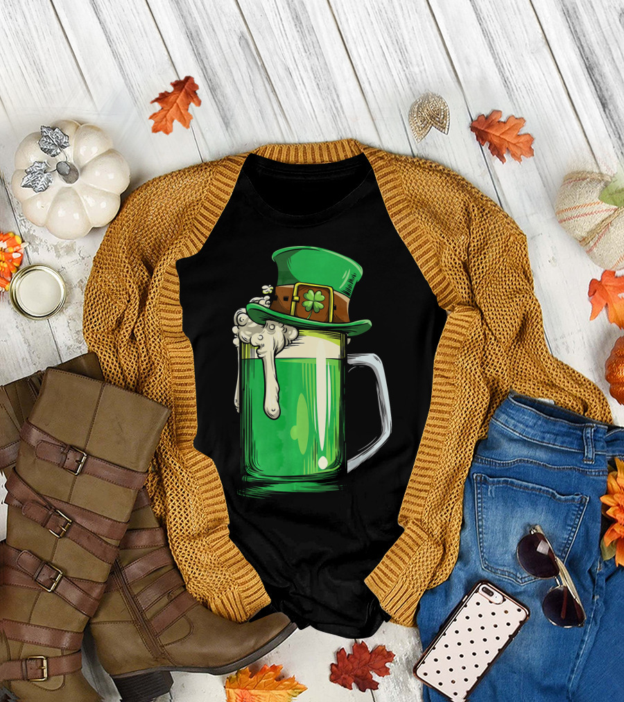 St Patrick Green Beer Leprechaun Hat Shamrock T-Shirt