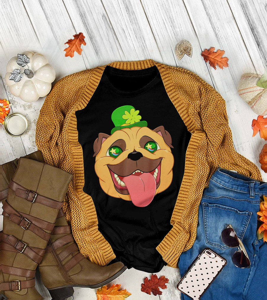 St Patricks Day Pug Leprechaun Irish Shamrock Hat T-Shirt