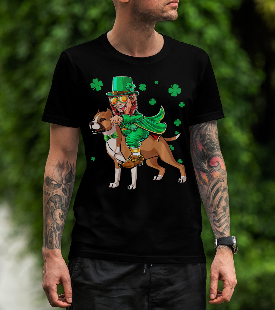 Leprechaun Riding Amstaff With Shamrock St. Patrick's Day T-Shirt
