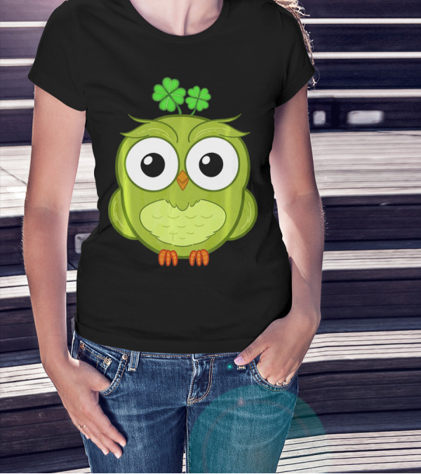Lucky Green Owl With Shamrock T-Shirt