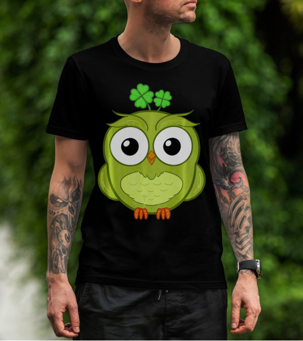 Lucky Green Owl With Shamrock T-Shirt