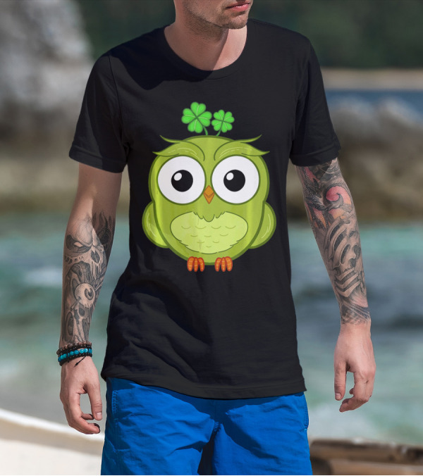 Lucky Green Owl With Shamrock T-Shirt