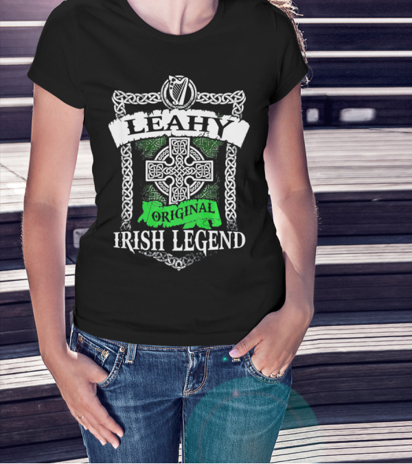 LEAHY Original Irish Legend Celtic Knot Cross Harp Emblem T-Shirt