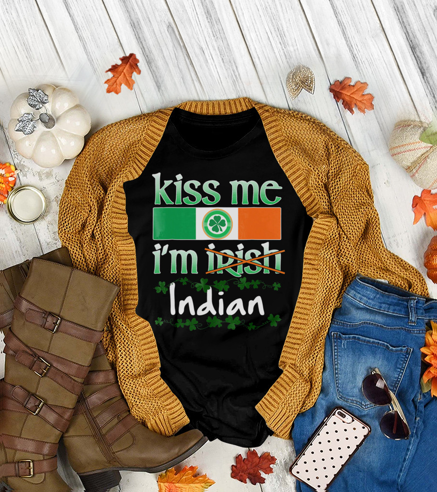 Kiss Me I'm Indian Pride Flag Shamrocks T-Shirt
