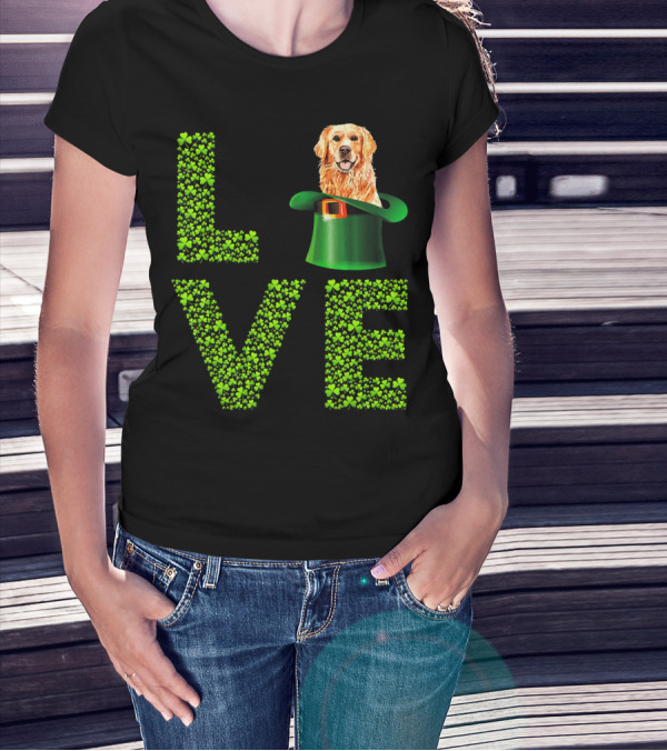 Love Golden Retrievers Dog Leprechaun Hat Shamrocks T-Shirt