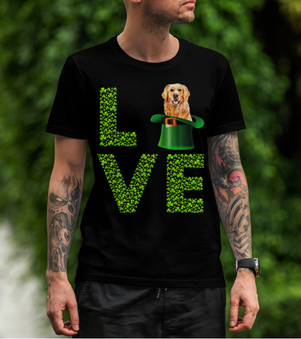 Love Golden Retrievers Dog Leprechaun Hat Shamrocks T-Shirt
