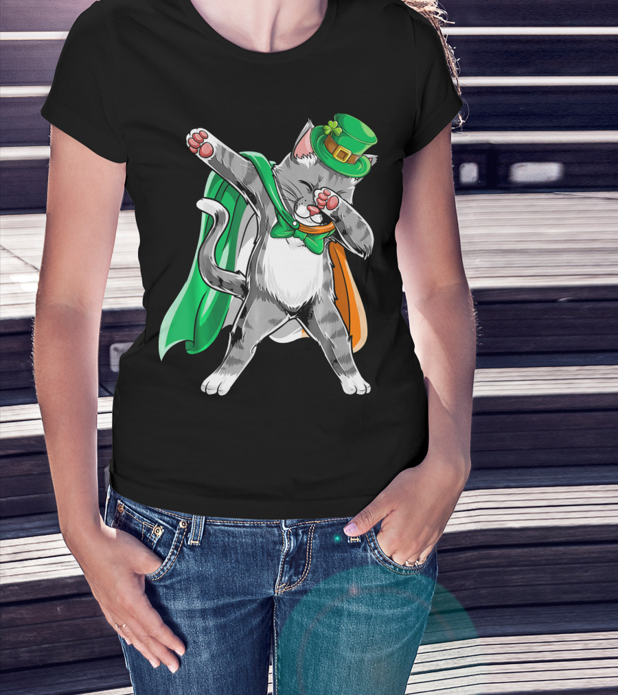 Dabbing Cat Irish Leprechaun St. Patrick's Day T-Shirt