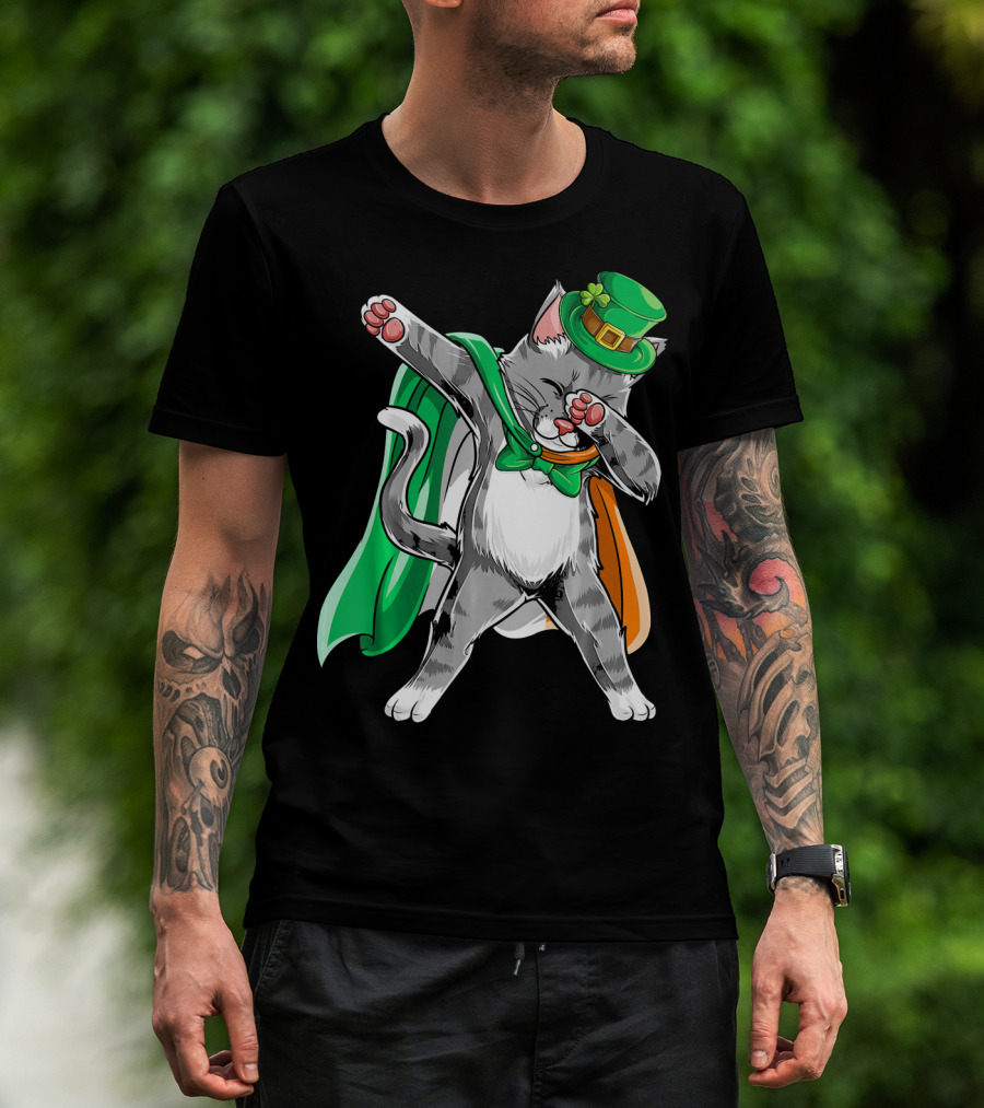 Dabbing Cat Irish Leprechaun St. Patrick's Day T-Shirt