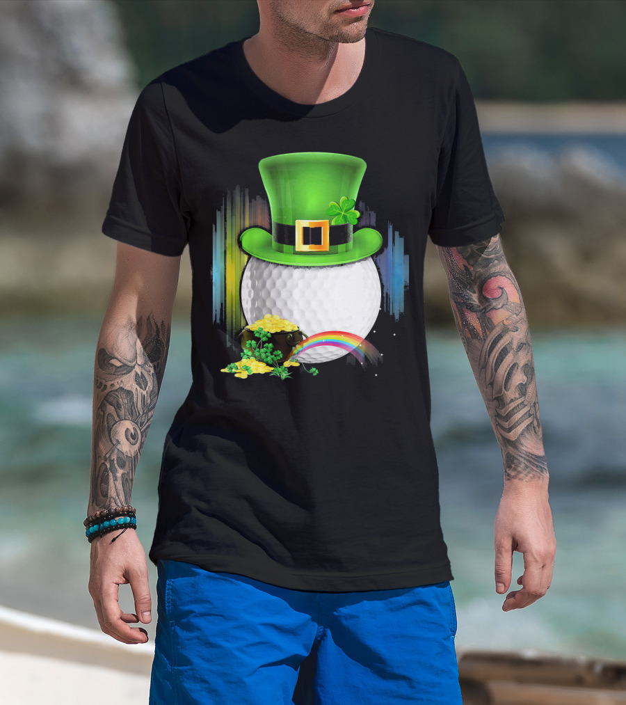 Golf Leprechaun Coin Rainbow Saint Patrick's Day T-Shirt