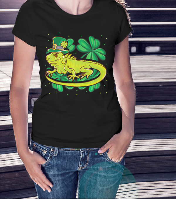 Leprechaun Hat Iguana Shamrock Lucky Charm Reptile T-Shirt