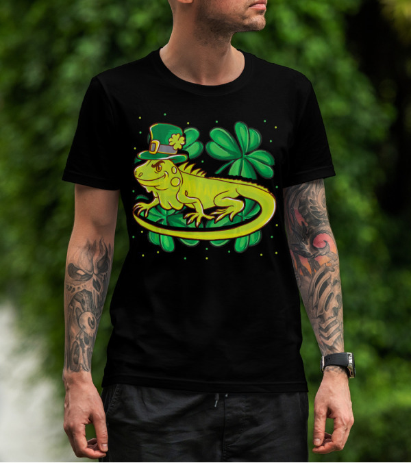 Leprechaun Hat Iguana Shamrock Lucky Charm Reptile T-Shirt