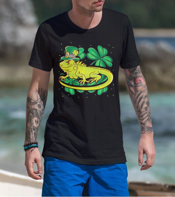 Leprechaun Hat Iguana Shamrock Lucky Charm Reptile T-Shirt