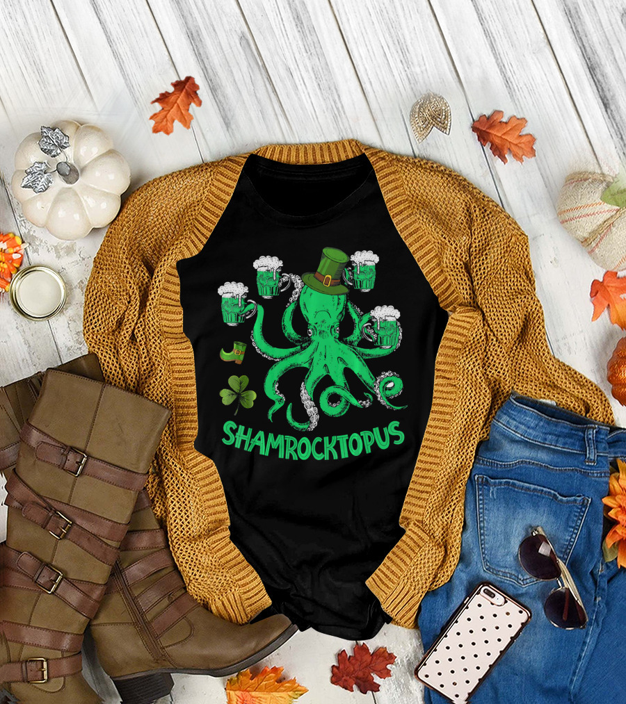 Shamrocktopus Leprechaun Hat Beer Mugs St. Patrick's Day T-Shirt