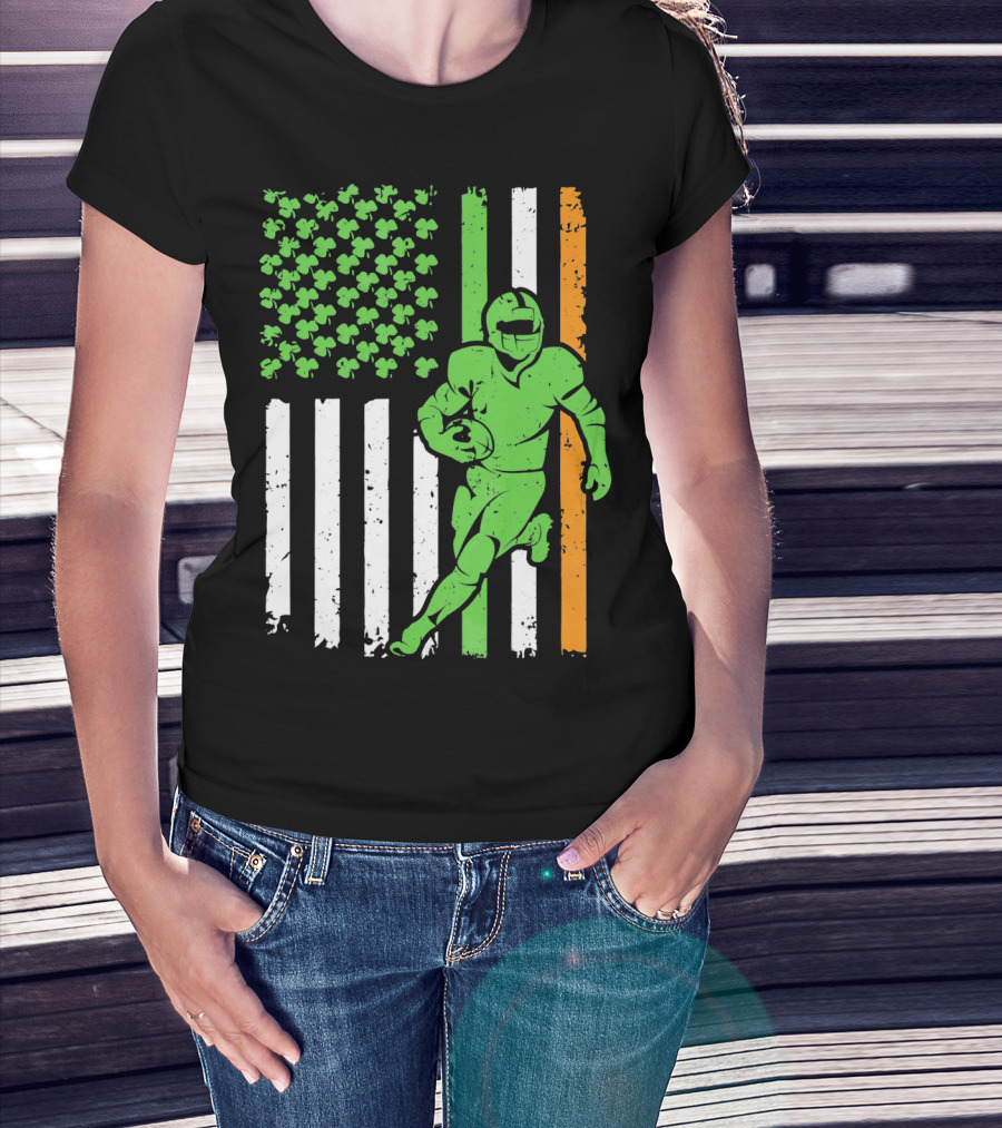 Irish American Football Flag St Patricks Day Shamrock Stripes T-Shirt