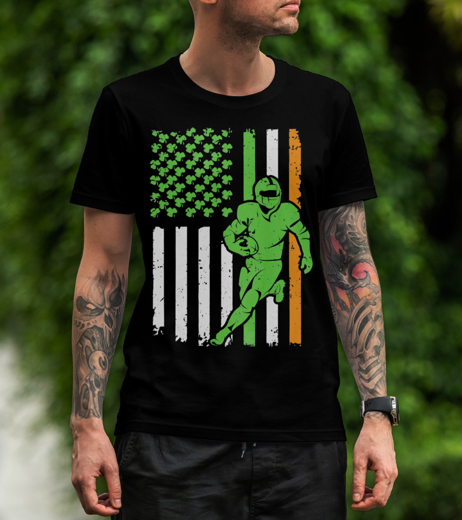 Irish American Football Flag St Patricks Day Shamrock Stripes T-Shirt