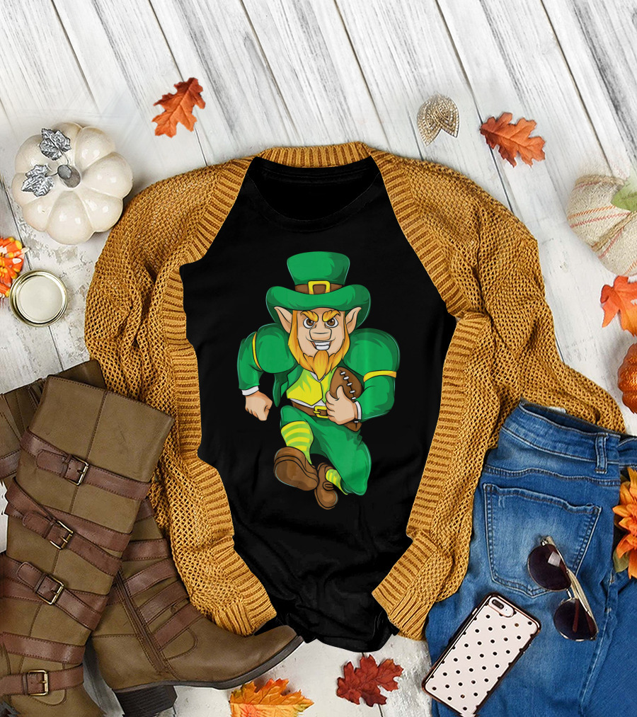 Irish Football Leprechaun St Patricks Running with Ball T-Shirt