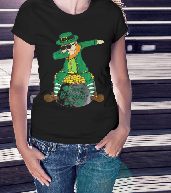 Happy St. Patrick's Day Dabbing Leprechaun Sitting On Gold T-Shirt