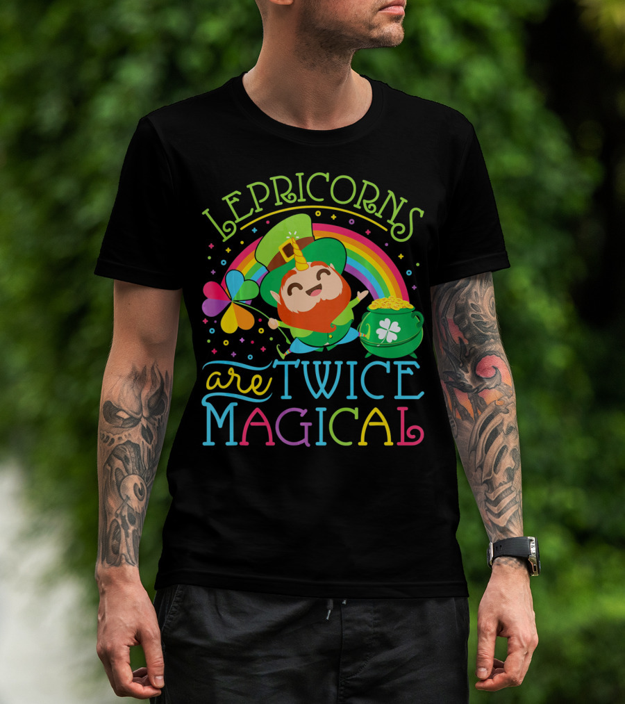 Lepricorns Are Twice Magical St. Patrick's Day Rainbow Clover T-Shirt
