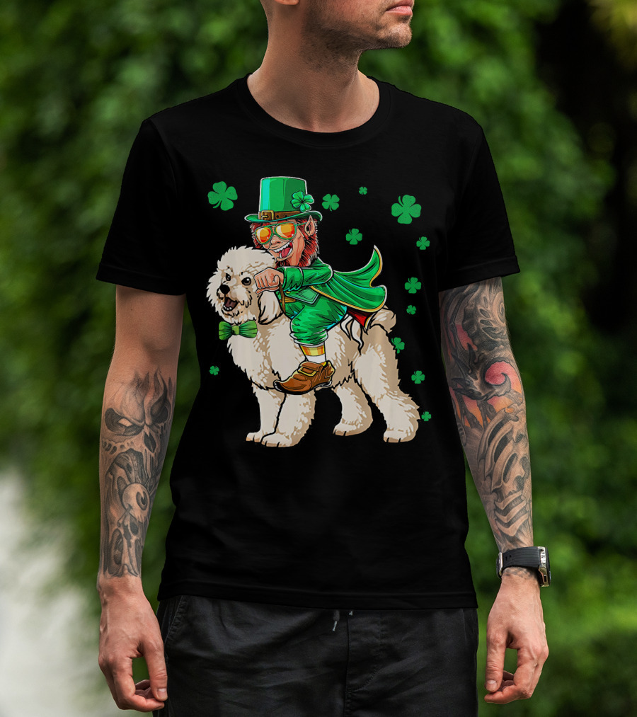 Leprechaun Riding Bichon Frise With Shamrock St. Pat's Day Charm T-Shirt