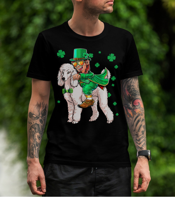 Leprechaun Riding Poodle With Shamrocks St. Patrick's Day T-Shirt