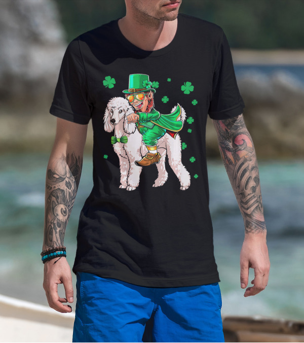 Leprechaun Riding Poodle With Shamrocks St. Patrick's Day T-Shirt