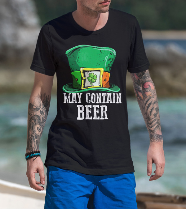 May Contain Beer Green Hat With Shamrock Buckle T-Shirt