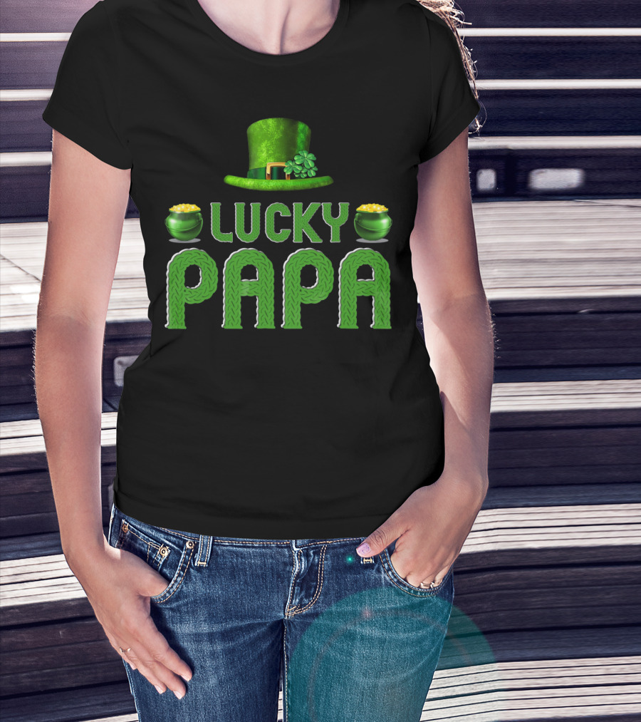 Lucky Papa Irish Family Clover Leprechaun Hat Gold T-Shirt