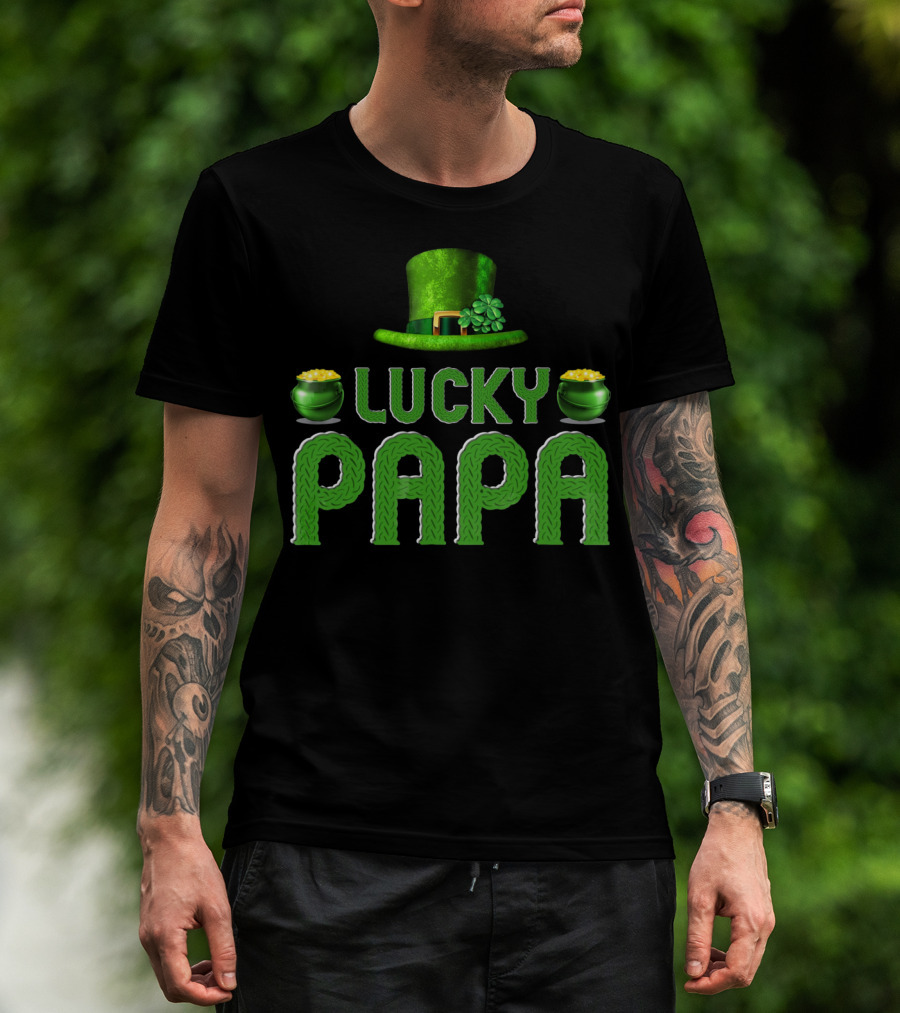 Lucky Papa Irish Family Clover Leprechaun Hat Gold T-Shirt