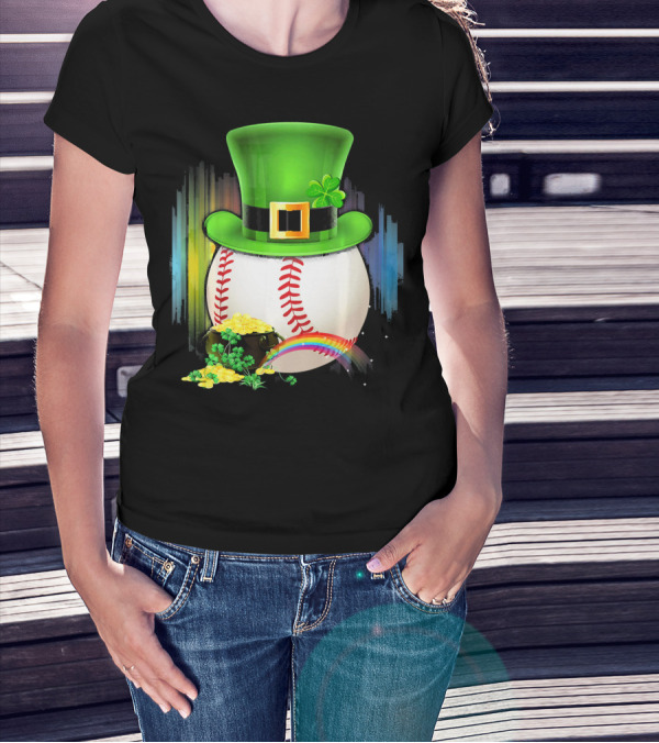 Leprechaun Hat Rainbow Coins Baseball Saint Patricks T-Shirt