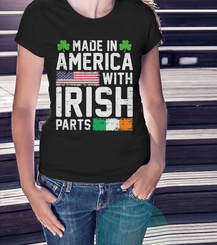Made In America With Irish Parts Shamrock Flag Print T-Shirt