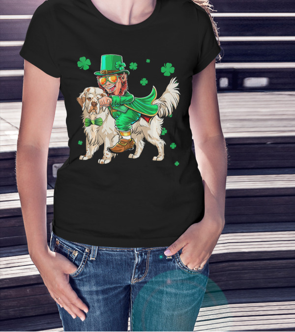 Leprechaun Clumber Spaniel Shamrock St. Patrick's Day T-Shirt