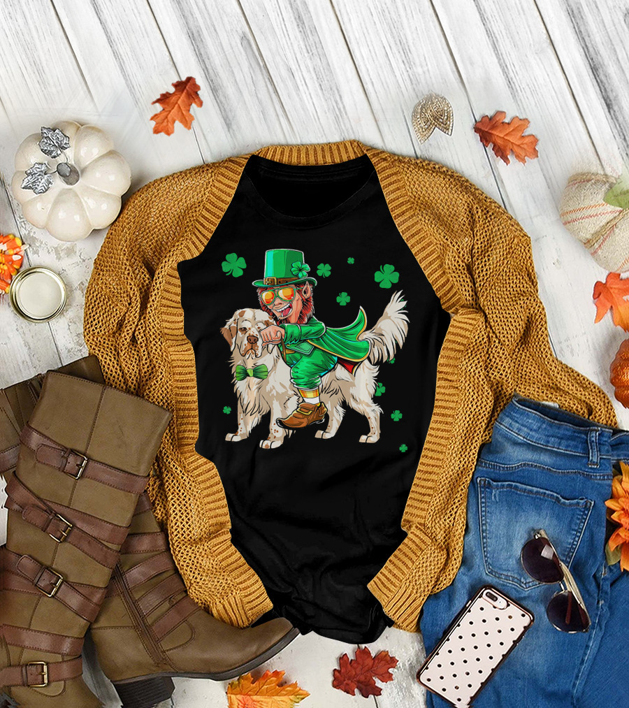 Leprechaun Clumber Spaniel Shamrock St. Patrick's Day T-Shirt