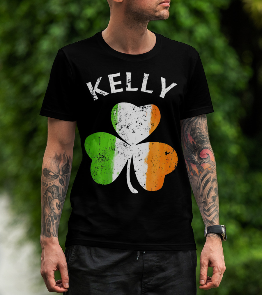 Kelly Irish Shamrock St Patricks Grunge Style Flag T-Shirt