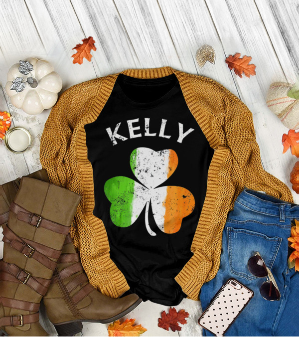 Kelly Irish Shamrock St Patricks Grunge Style Flag T-Shirt