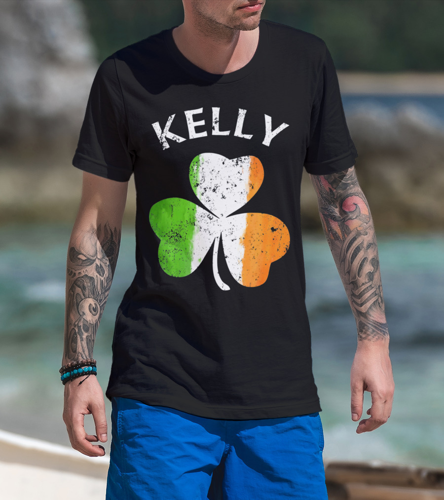 Kelly Irish Shamrock St Patricks Grunge Style Flag T-Shirt