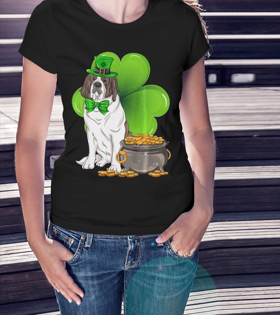 Saint Bernard Leprechaun St Patricks Day Pot Of Gold Clover T-Shirt