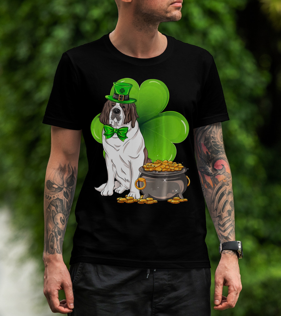 Saint Bernard Leprechaun St Patricks Day Pot Of Gold Clover T-Shirt