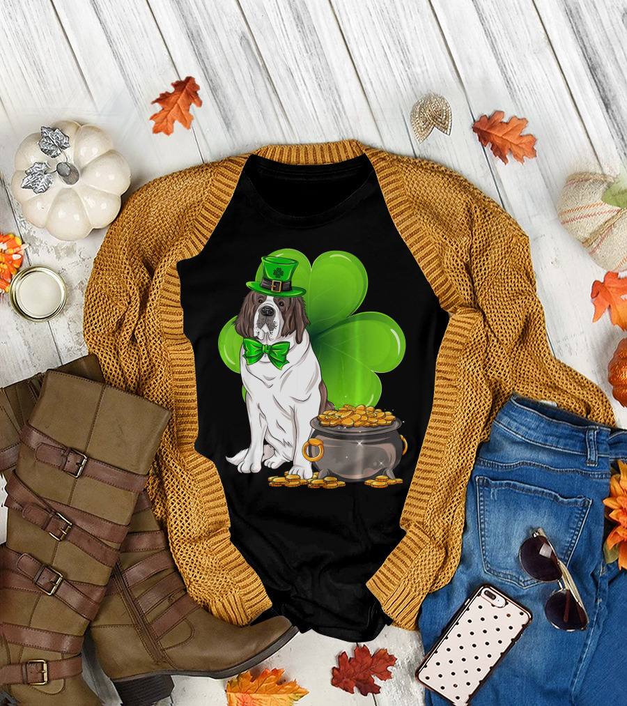Saint Bernard Leprechaun St Patricks Day Pot of Gold Clover T-Shirt